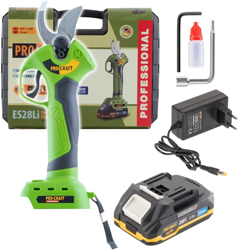 ES28Li accu takkenschaar 20 V borstelloos + 1x accu 2,0 Ah + lader + koffer von Procraft – Produktbild