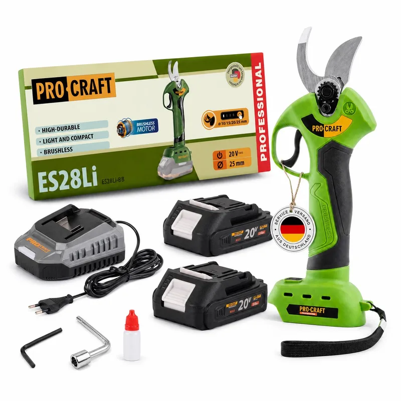 ES28Li bb accu takkenschaar tuinschaar 20 V 25 mm + 2x accu 2,0 Ah + oplader de Procraft – image du produit