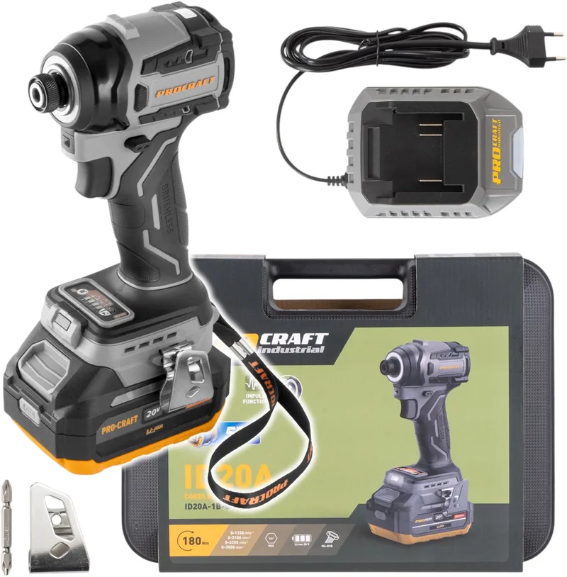 ID20A-1b accu-slagmoersleutel 20 V 180 Nm 1/4" + 1x accu 4,0 Ah + oplader + koffer fra Procraft – produktbillede