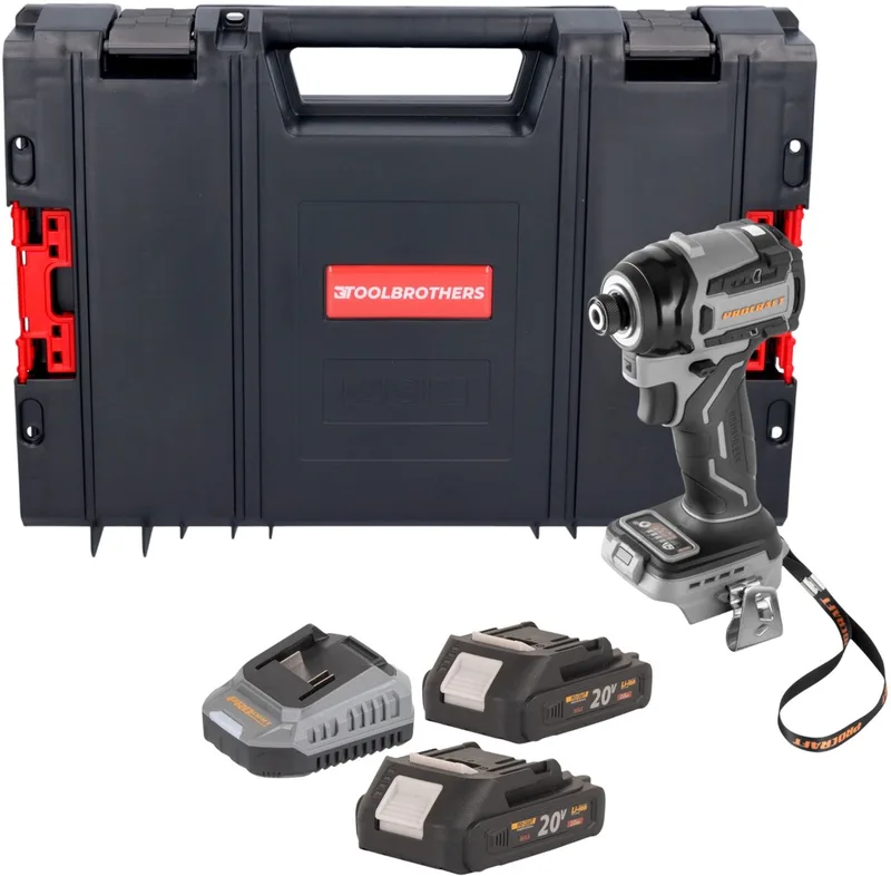 ID20Abb accu-slagmoersleutel 20 V 180 Nm 1/4" + 2x accu 2,0 Ah + oplader + RHINO gereedschapskoffer fra Procraft – produktbillede