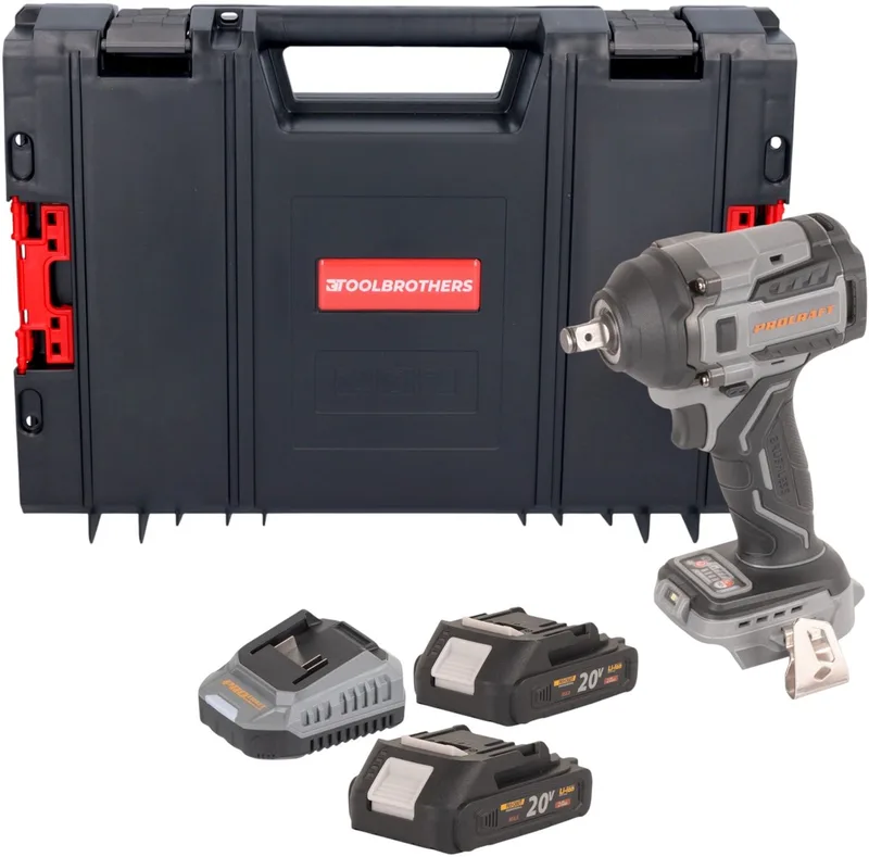 IW550Abb accu-slagmoersleutel 20 V 550 Nm 1/2" + 2x accu 2,0 Ah + oplader + RHINO gereedschapskoffer de Procraft – image du produit