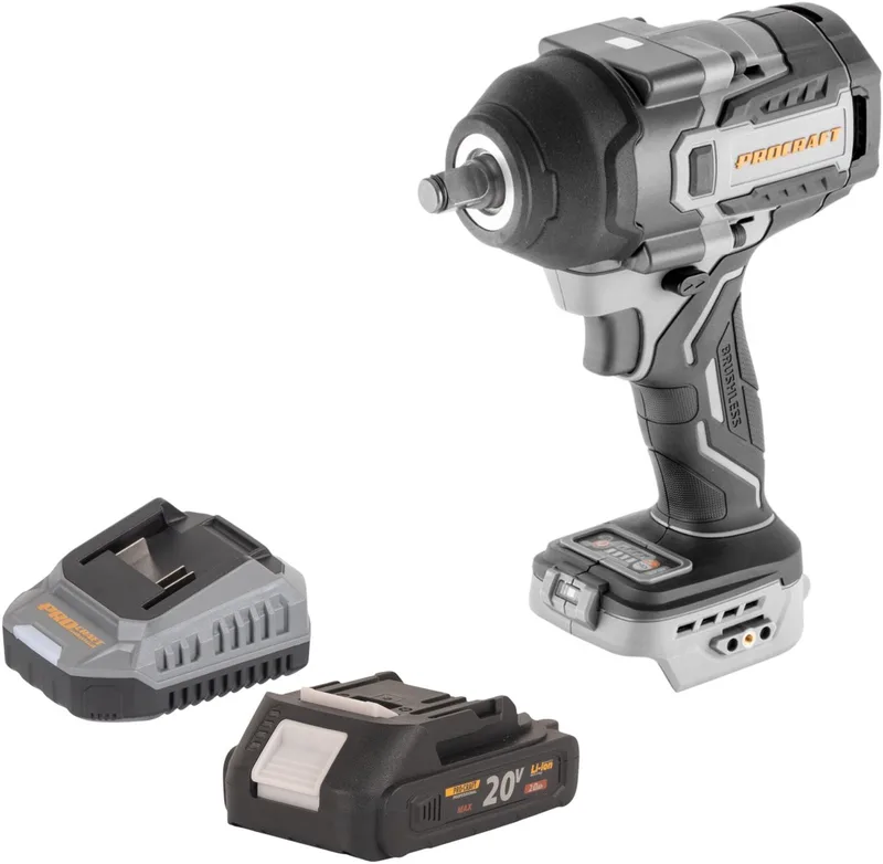 IW850A-BB accu-slagmoersleutel 20 V 850 Nm 1/2" borstelloos + 1x accu 2,0 Ah + oplader de Procraft – image du produit