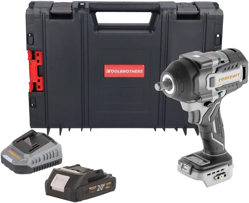 IW850A-BB accu-slagmoersleutel 20 V 850 Nm 1/2" borstelloos + 1x accu 2,0 Ah + oplader + RHINO-gereedschapskoffer de Procraft – image du produit