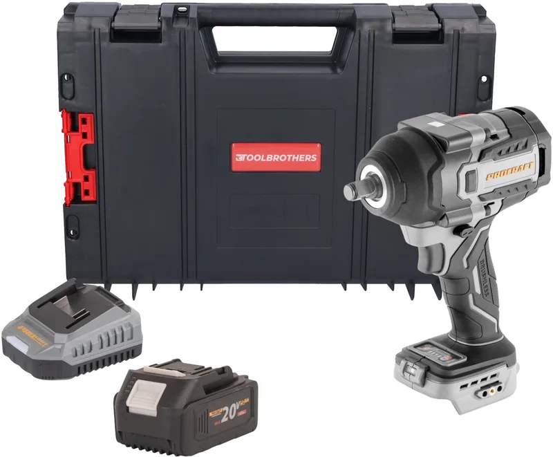 IW850A-BB accu-slagmoersleutel 20 V 850 Nm 1/2" borstelloos + 1x accu 4,0 Ah + oplader + RHINO-gereedschapskoffer de Procraft – image du produit