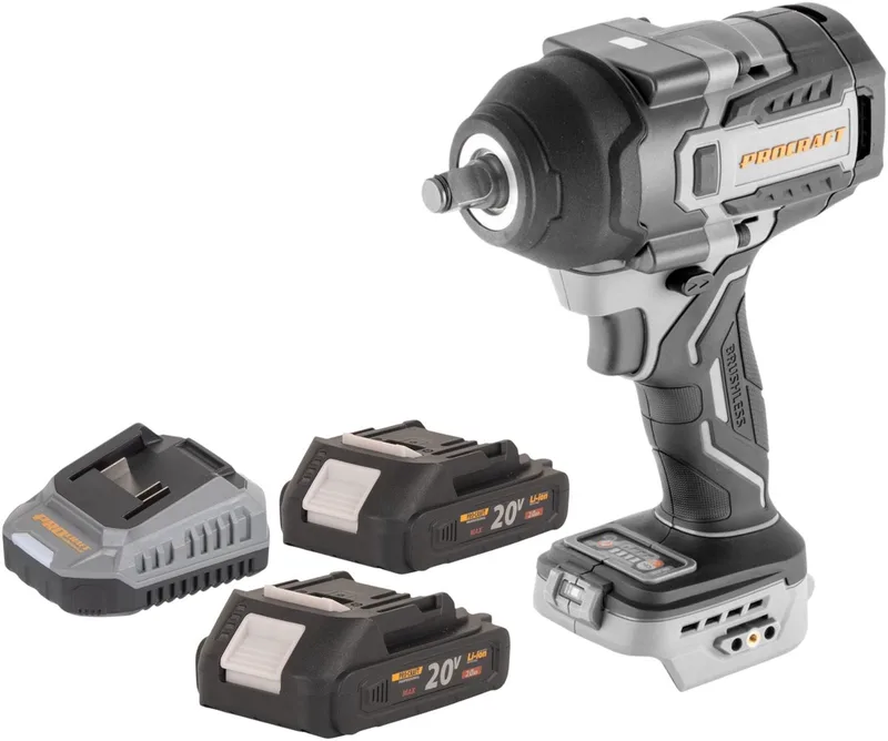 IW850A-BB accu-slagmoersleutel 20 V 850 Nm 1/2" borstelloos + 2x accu 2,0 Ah + oplader von Procraft – Produktbild