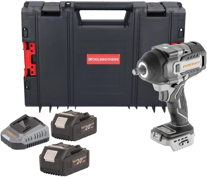 IW850A-BB accu-slagmoersleutel 20 V 850 Nm 1/2" borstelloos + 2x accu 4,0 Ah + oplader + RHINO-gereedschapskoffer de Procraft – image du produit