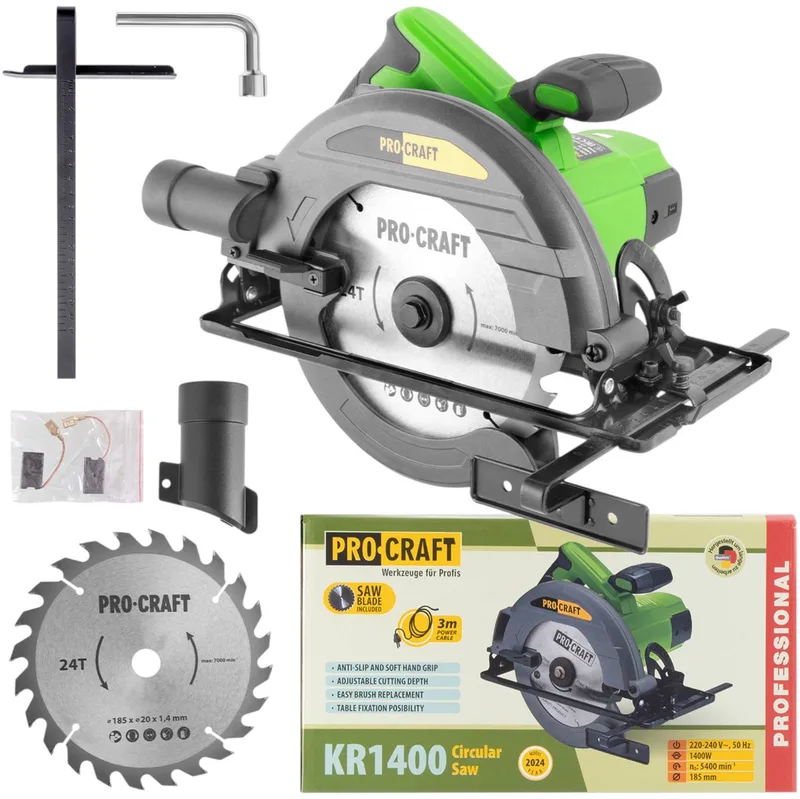KR1400 cirkelzaag 1400 watt 185 mm + zaagblad de Procraft – image du produit