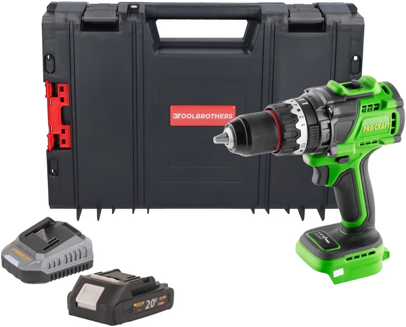PA18ProBL-BB accu-klopboormachine 20 V 180 Nm borstelloos + 1x accu 2,0 Ah + oplader + RHINO Toolcase från Procraft – produktbild