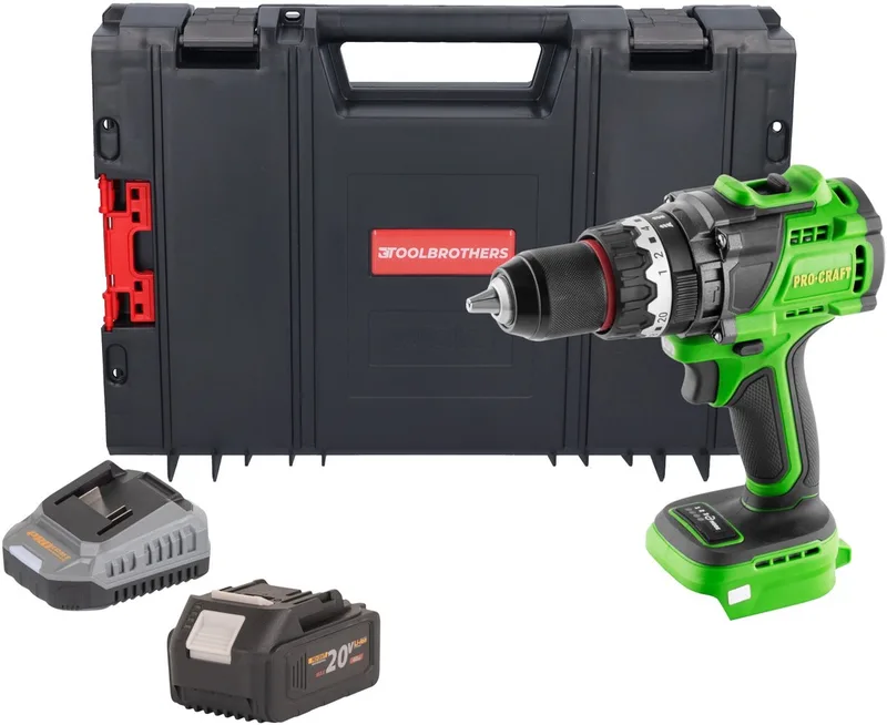PA18ProBL-BB accu-klopboormachine 20 V 180 Nm borstelloos + 1x accu 4,0 Ah + oplader + RHINO-gereedschapskoffer von Procraft – Produktbild
