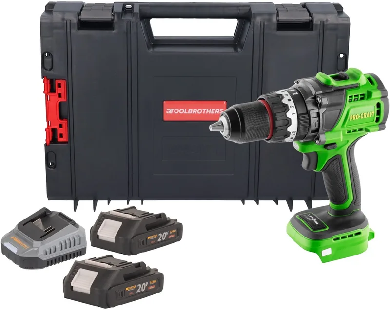 PA18ProBL-BB accu-klopboormachine 20 V 180 Nm borstelloos + 2x accu 2,0 Ah + oplader + RHINO gereedschapskoffer de Procraft – image du produit