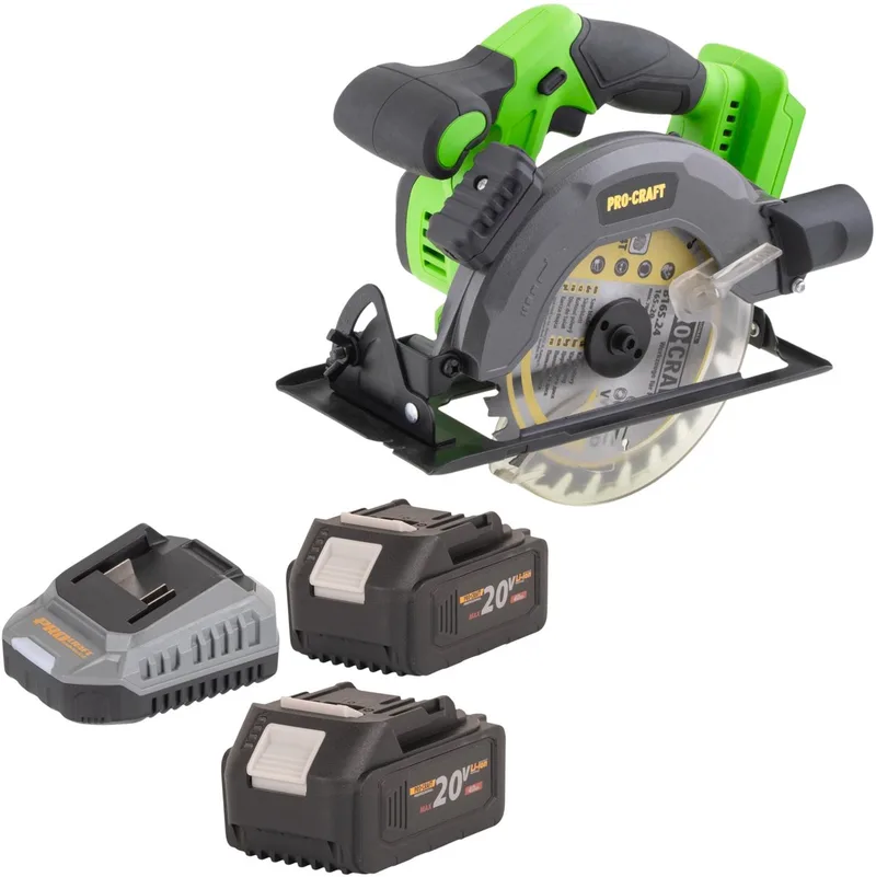 PCA28bb accu-cirkelzaag 20 V 165 mm borstelloos + 2x accu 4,0 Ah + oplader de Procraft – image du produit
