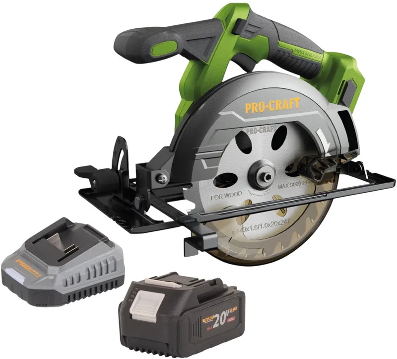 PCA32-BB accu-handcirkelzaag 20 V 165 mm borstelloos + 1x accu 4,0 Ah + oplader de Procraft – image du produit