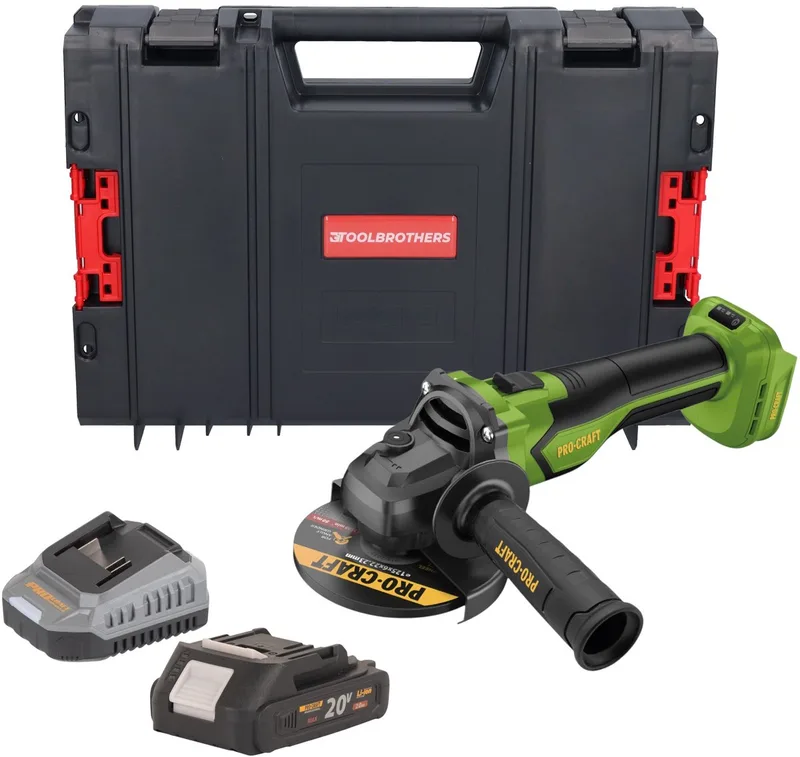 PGA22-BB accu haakse slijper 20 V 125 mm borstelloos + 1x accu 2,0 Ah + oplader + RHINO-gereedschapskoffer de Procraft – image du produit