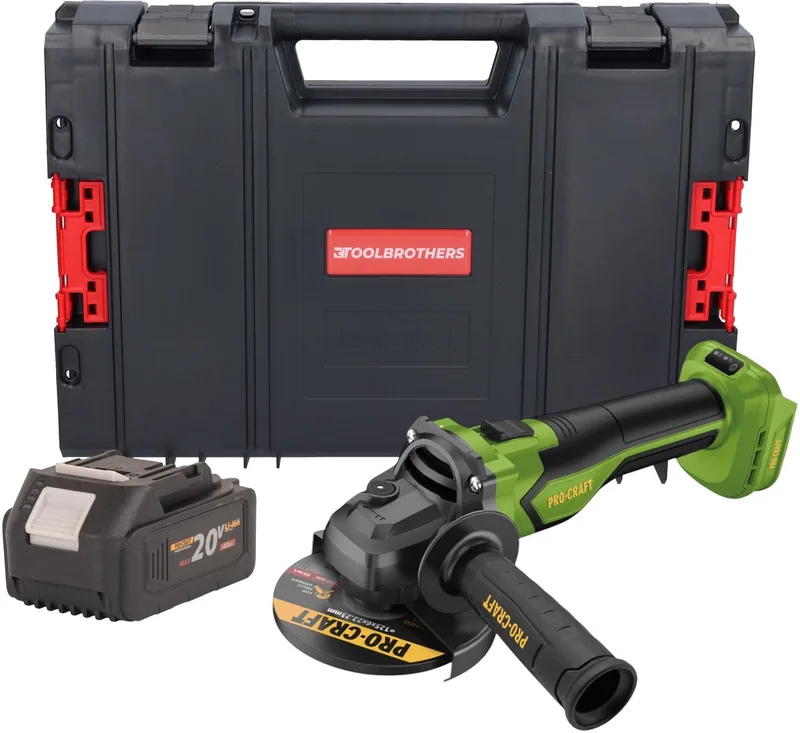 PGA22-BB accu haakse slijper 20 V 125 mm borstelloos + 1x accu 4,0 Ah + RHINO gereedschapskoffer - zonder oplader de Procraft – image du produit