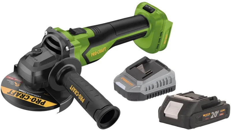 PGA22-BB accu haakse slijper 20 V 125 mm borstelloos + 1x accu 2,0 Ah + oplader de Procraft – image du produit