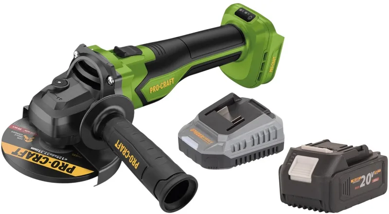 PGA22-BB accu haakse slijper 20 V 125 mm borstelloos + 1x accu 4,0 Ah + oplader de Procraft – image du produit