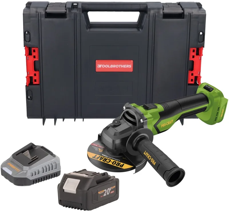 PGA22-BB accu haakse slijper 20 V 125 mm borstelloos + 1x accu 4,0 Ah + oplader + RHINO gereedschapskoffer de Procraft – image du produit