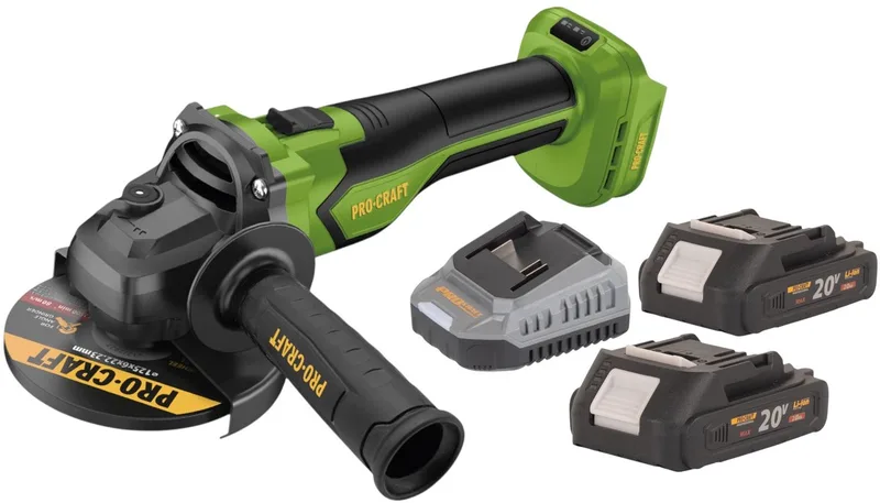 PGA22-BB accu haakse slijper 20 V 125 mm borstelloos + 2x accu 2,0 Ah + oplader de Procraft – image du produit