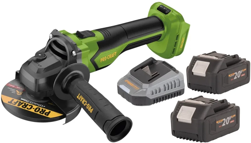 PGA22-BB accu haakse slijper 20 V 125 mm borstelloos + 2x accu 4,0 Ah + oplader von Procraft – Produktbild