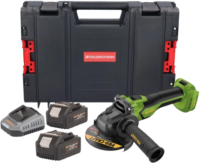 PGA22-BB accu haakse slijper 20 V 125 mm borstelloos + 2x accu 4,0 Ah + oplader + RHINO gereedschapskoffer von Procraft – Produktbild
