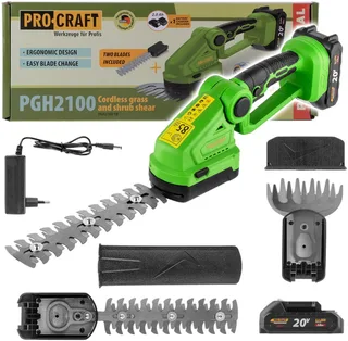 PGH2100 accu gras- en heggenschaar 20 V + 1x accu 2,0 Ah + oplader van Procraft – productafbeelding 1 van 5