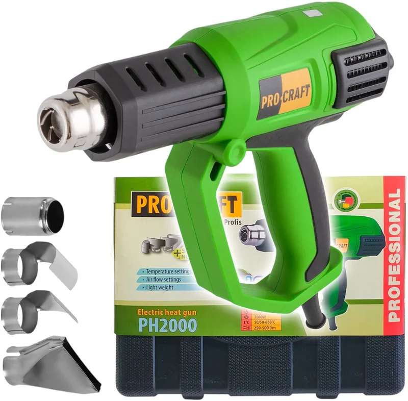 PH2000 heteluchtpistool 2000 watt 50 - 600 °C + 4x mondstuk + koffer von Procraft – Produktbild