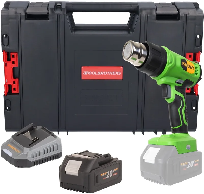 PH24bb accu-heteluchtpistool 20 V 50 - 550 °C + 1x accu 4,0 Ah + oplader + RHINO-gereedschapskoffer von Procraft – Produktbild