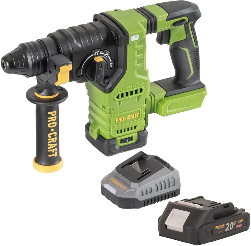 PHA30bb accuboormachine 20 V 2,8 J SDS plus Brushless + 1x accu 2,0 Ah + oplader de Procraft – image du produit