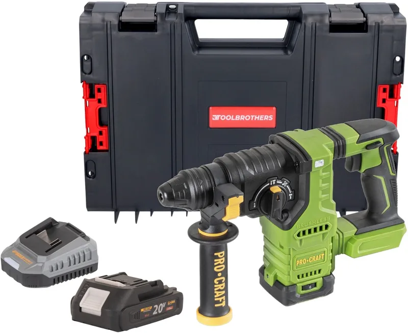 PHA30bb accuboormachine 20 V 2,8 J SDS plus Brushless + 1x accu 2,0 Ah + oplader + RHINO-gereedschapskoffer by Procraft – product image
