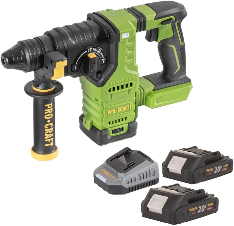 PHA30bb accuboormachine 20 V 2,8 J SDS plus Brushless + 2x accu 2,0 Ah + oplader by Procraft – product image