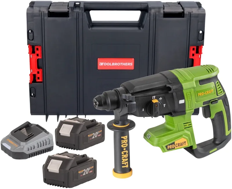 PHA40bb accu-boorhamer 20 V 2,6 J SDS plus borstelloos + 2x accu 4,0 Ah + oplader + RHINO-gereedschapskoffer von Procraft – Produktbild