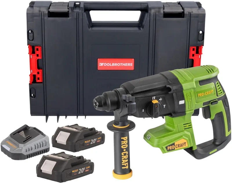 PHA40bb accu-boorhamer 20 V 2,6 J SDS plus Brushless + 2x accu 2,0 Ah + oplader + RHINO-gereedschapskoffer von Procraft – Produktbild