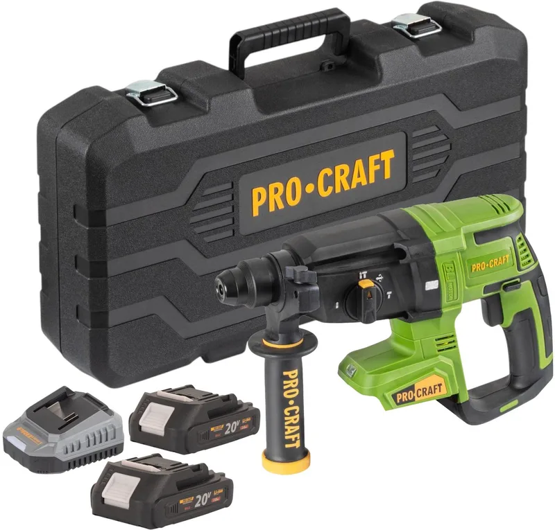 PHA40bb-c accu-boorhamer 20 V 2,6 J SDS plus borstelloos + 2x accu 2,0 Ah + oplader + koffer von Procraft – Produktbild