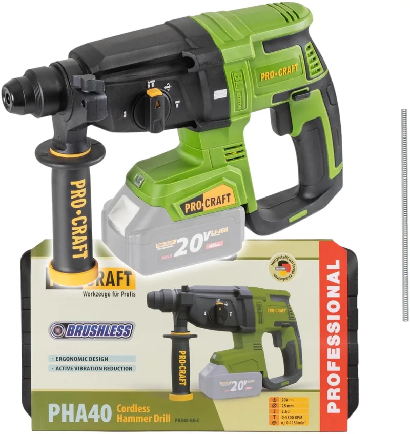 PHA40bb-c accu-boorhamer 20 V 2,6 J SDS plus borstelloos + koffer - zonder accu, zonder oplader by Procraft – product image