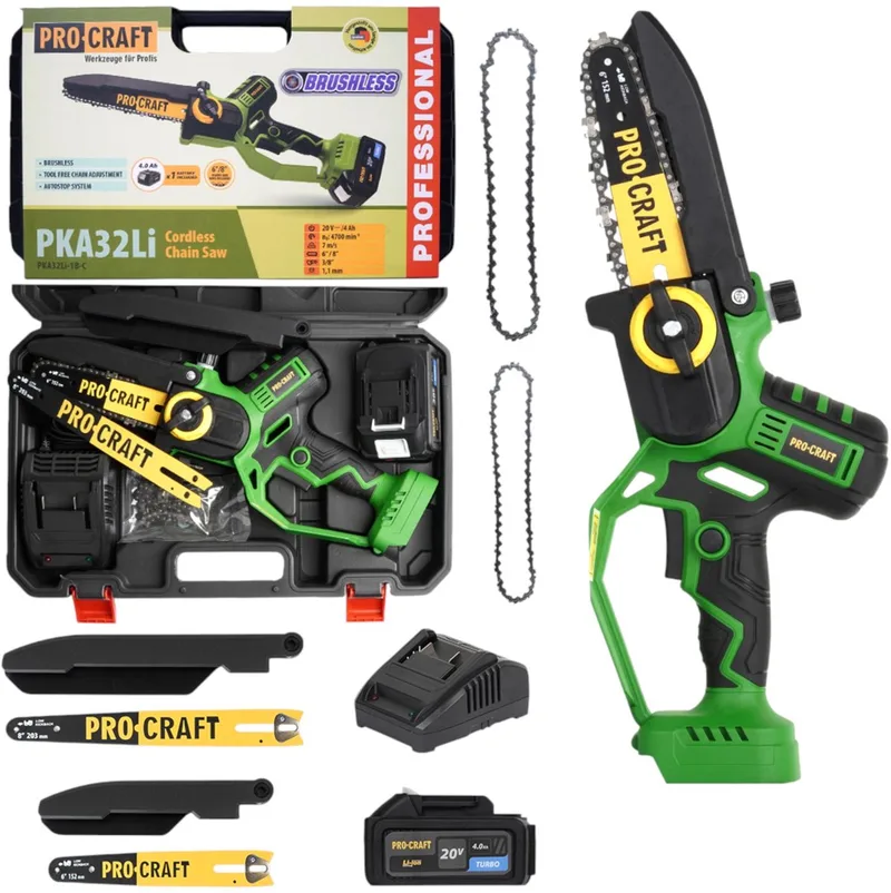 PKA32Li accu kettingzaag 20 V 203 mm borstelloos + 1x accu 4,0 Ah + oplader + koffer de Procraft – image du produit