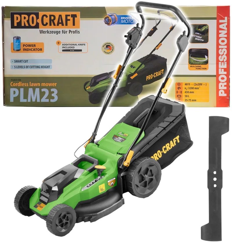 PLM23bb accu-grasmaaier 40 V (2x 20 V) 430 mm Brushless Solo – zonder accu, zonder oplader von Procraft – Produktbild