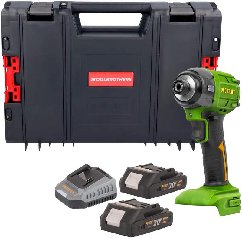 PS22bb accu-slagmoersleutel 20 V 230 Nm 1/2" borstelloos + 2x accu 2,0 Ah + oplader + RHINO-gereedschapskoffer från Procraft – produktbild