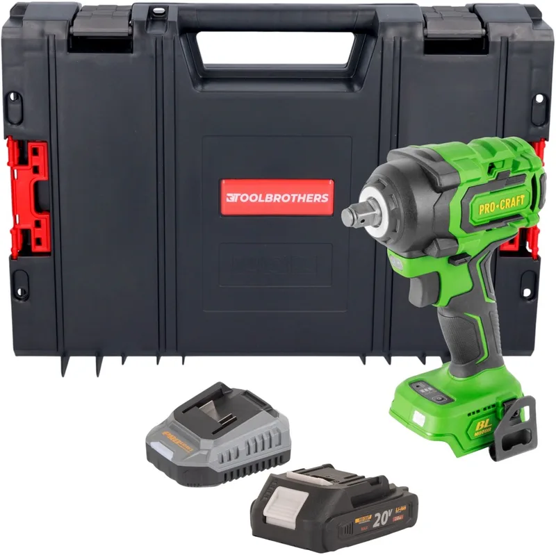 PWA18bb accu-slagmoersleutel 20 V 550 Nm 1/2" borstelloos + 1x accu 2,0 Ah + oplader + RHINO-gereedschapskoffer van Procraft – productafbeelding