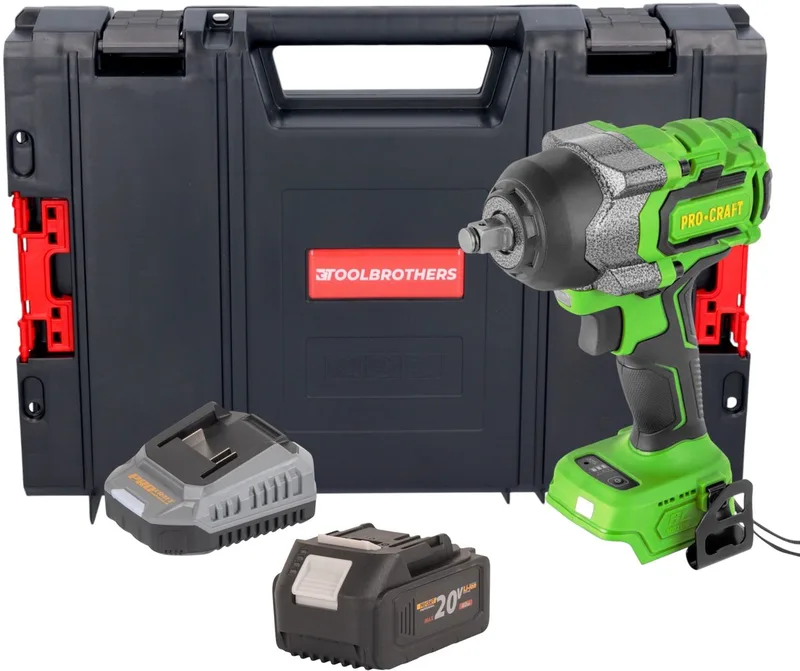 PWA36bb accu-slagmoersleutel 20 V 850 Nm 1/2" borstelloos + 1x accu 4,0 Ah + oplader + RHINO-gereedschapskoffer van Procraft – productafbeelding
