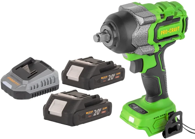 PWA36bb accu-slagmoersleutel 20 V 850 Nm 1/2" borstelloos + 2x accu 2,0 Ah + oplader van Procraft – productafbeelding