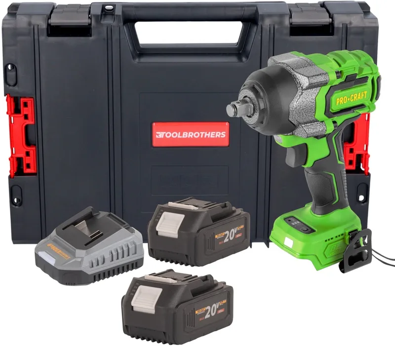 PWA36bb accu-slagmoersleutel 20 V 850 Nm 1/2" borstelloos + 2x accu 4,0 Ah + oplader + RHINO-gereedschapskoffer de Procraft – image du produit