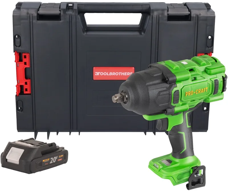 PWA80bb accu-slagmoersleutel 20 V 1600 Nm 1/2" borstelloos + 1x accu 2,0 Ah + RHINO-gereedschapskoffer - zonder oplader de Procraft – image du produit