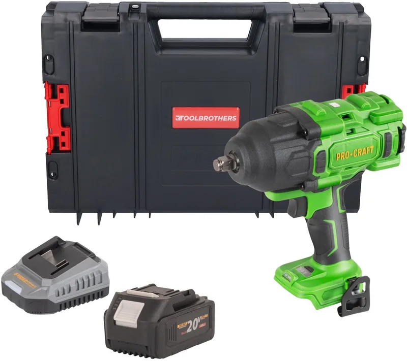 PWA80bb accu-slagmoersleutel 20 V 1600 Nm 1/2" borstelloos + 1x accu 4,0 Ah + oplader + RHINO-gereedschapskoffer von Procraft – Produktbild