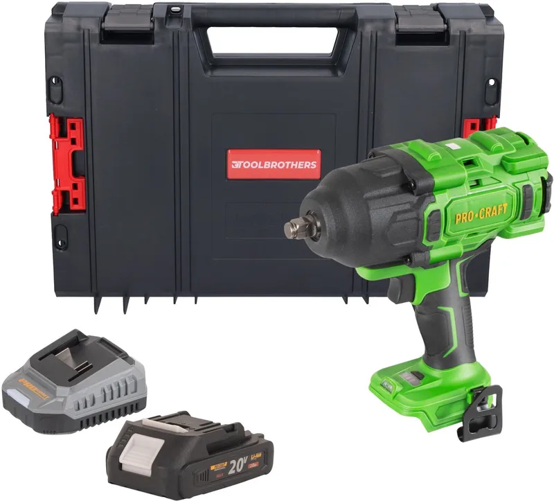 PWA80bb accu-slagmoersleutel 20 V 1600 Nm 1/2" borstelloos + 1x accu 2,0 Ah + oplader + RHINO-gereedschapskoffer de Procraft – image du produit