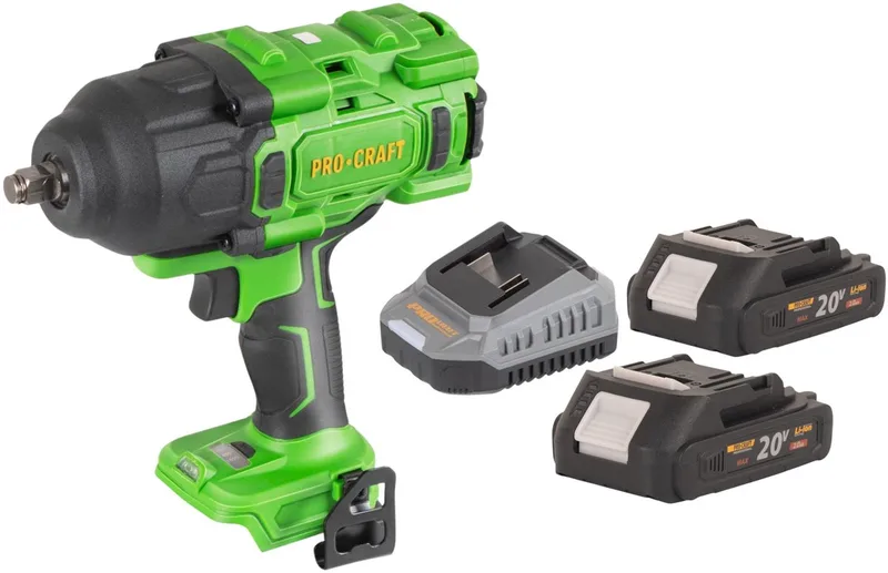 PWA80bb accu-slagmoersleutel 20 V 1600 Nm 1/2" borstelloos + 2x accu 2,0 Ah + oplader von Procraft – Produktbild