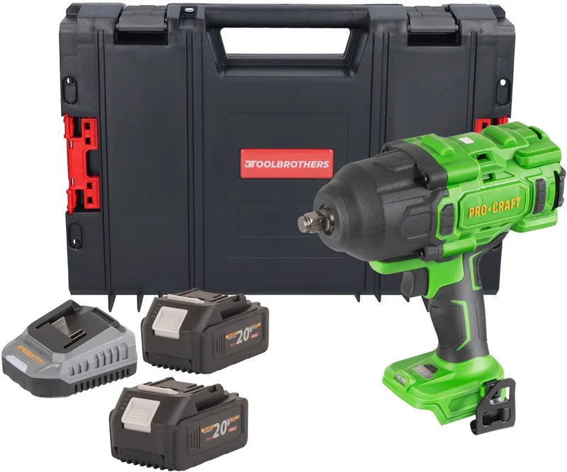 PWA80bb accu-slagmoersleutel 20 V 1600 Nm 1/2" borstelloos + 2x accu 4,0 Ah + oplader + RHINO-gereedschapskoffer de Procraft – image du produit