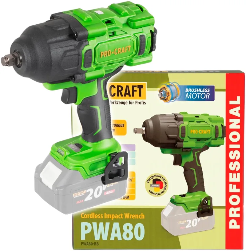 PWA80bb accu-slagmoersleutel 20 V 1600 Nm 1/2" borstelloos solo - zonder accu, zonder oplader de Procraft – image du produit