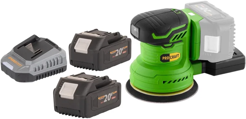 PX20BLbb accu excentrische schuurmachine 20 V 125 mm borstelloos + 2x accu 4,0 Ah + oplader fra Procraft – produktbillede
