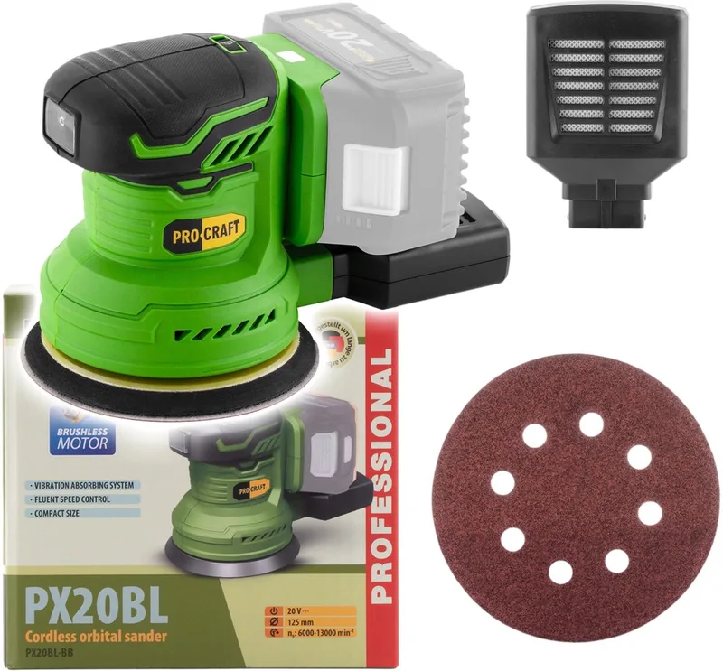 PX20BLbb accu-excentrische schuurmachine 20 V 125 mm borstelloos Solo - zonder accu, zonder oplader fra Procraft – produktbillede