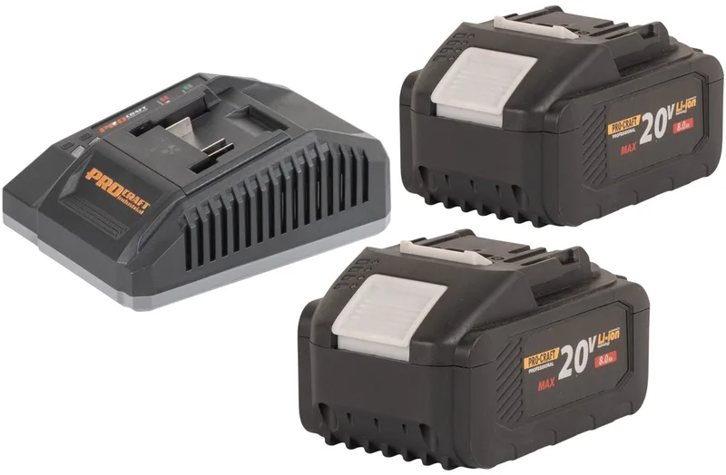 Starter Pack C20/6.5 Snellader 20 V 6,5 A + 2x 20/8 accu 8,0 Ah van Procraft – productafbeelding